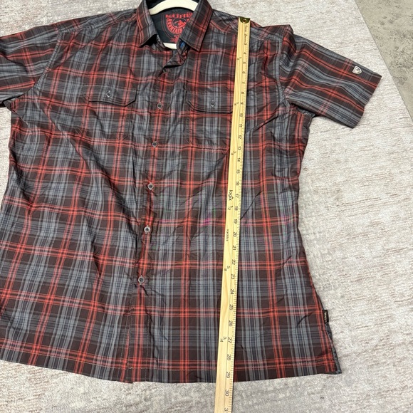 KUHL Men's Red and Gray Plaid Short Sleeve Button Shirt - Picture 6 of 6